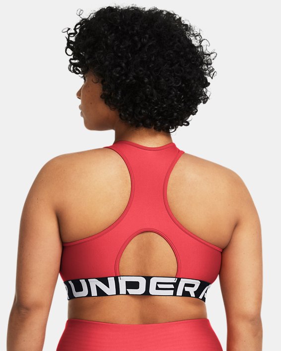 Women's HeatGear® Armour Mid Branded Sports Bra, Red, pdpMainDesktop image number 6